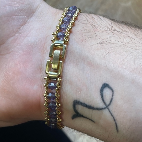 Vintage Deadstock 10KT Gold Filled Bracelet with Blue Quartz Faceted Crystals - Picture 3 of 7